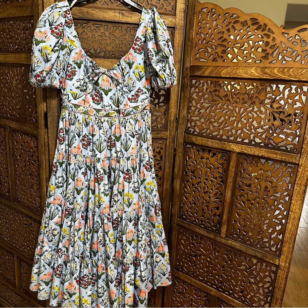 NWOT Agua Bendita Palmera Magdalena Day Midi Dress Floral Dia small reg $1195 - Picture 7 of 9
